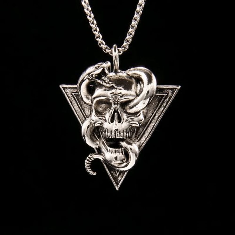 Gothic Punk Stainless Steel Snake Skull Pendant Necklace